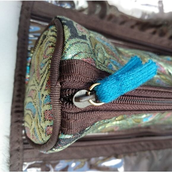 NWOT STEPHANIE JOHNSON Faux Fur Brown/Teal Roll Up Jewelry/Cosmetic Travel Case - Picture 6 of 14